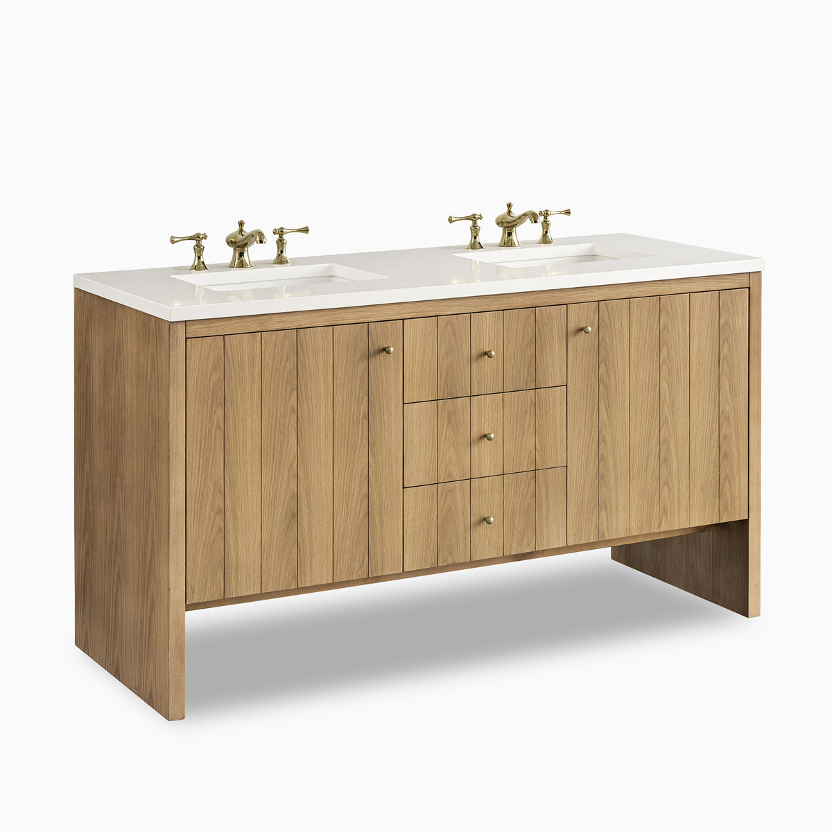 Gabriella 60" Double Vanity in Light Natural Oak with 3 cm White Zeus Quartz Top