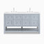 Bridgette 60" freestanding double vanity in serenity blue with satin nickel knobs and sleek dual silver-tone widespread faucets.