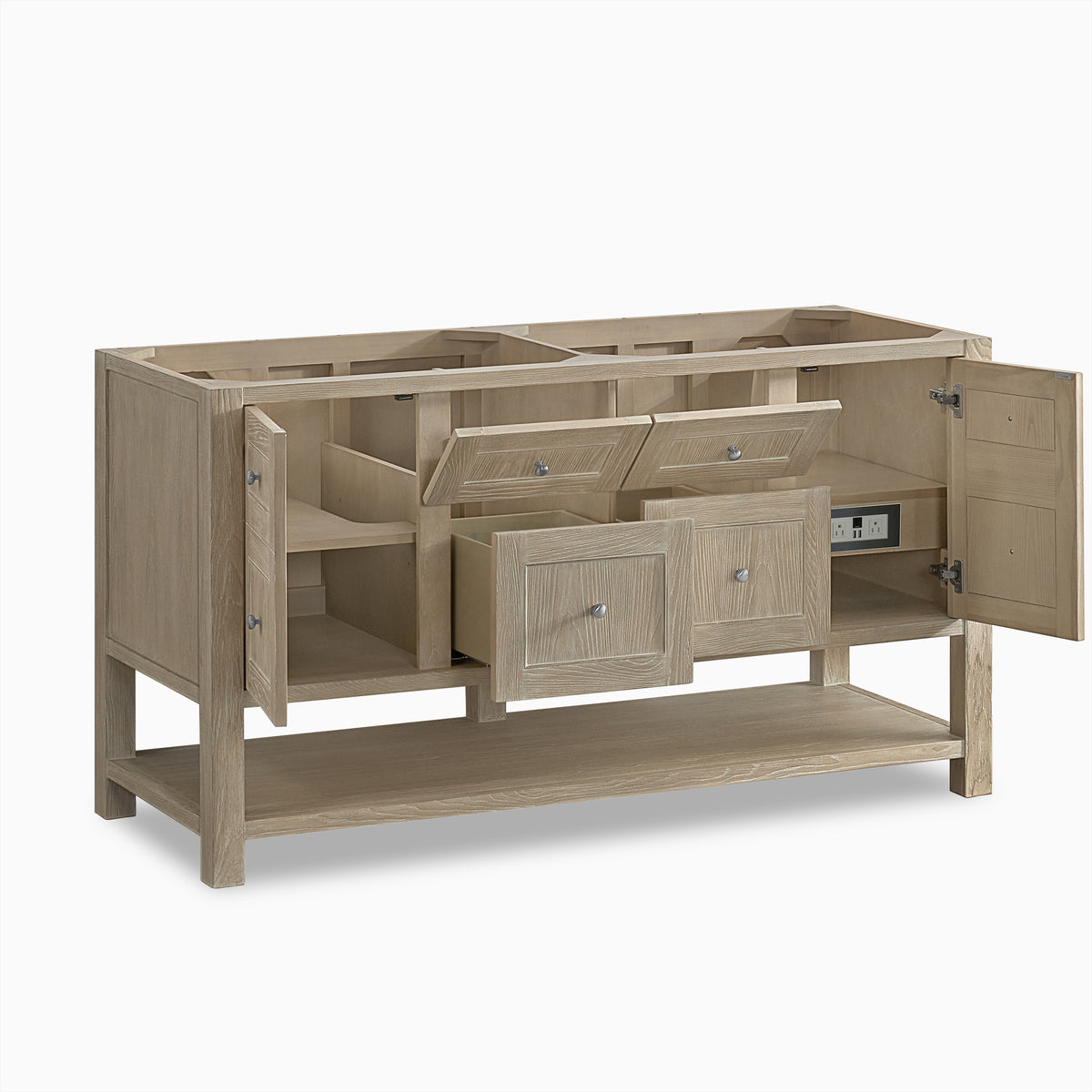 Bridgette 60" Double Vanity in Whitewashed Oak with 3 cm White Zeus Quartz Top