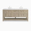 Bridgette 72" freestanding double vanity in whitewashed oak with satin nickel hardware and crisp white quartz countertop, blending rustic farmhouse charm with refined elegance.