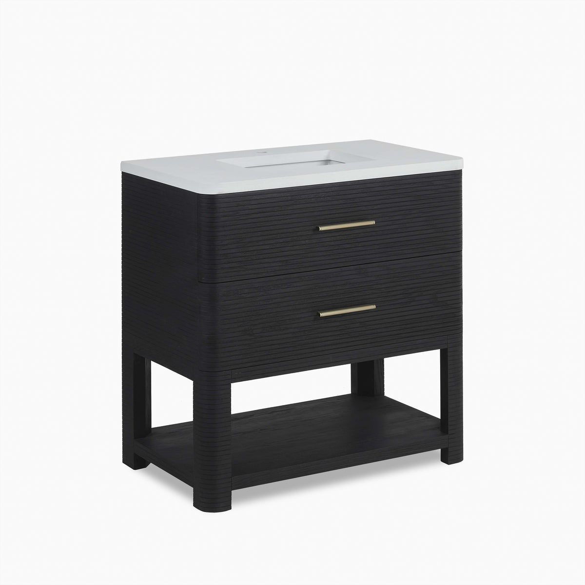 Paxton 36" Single Vanity in Carbon Oak with 3 cm White Zeus Quartz Top