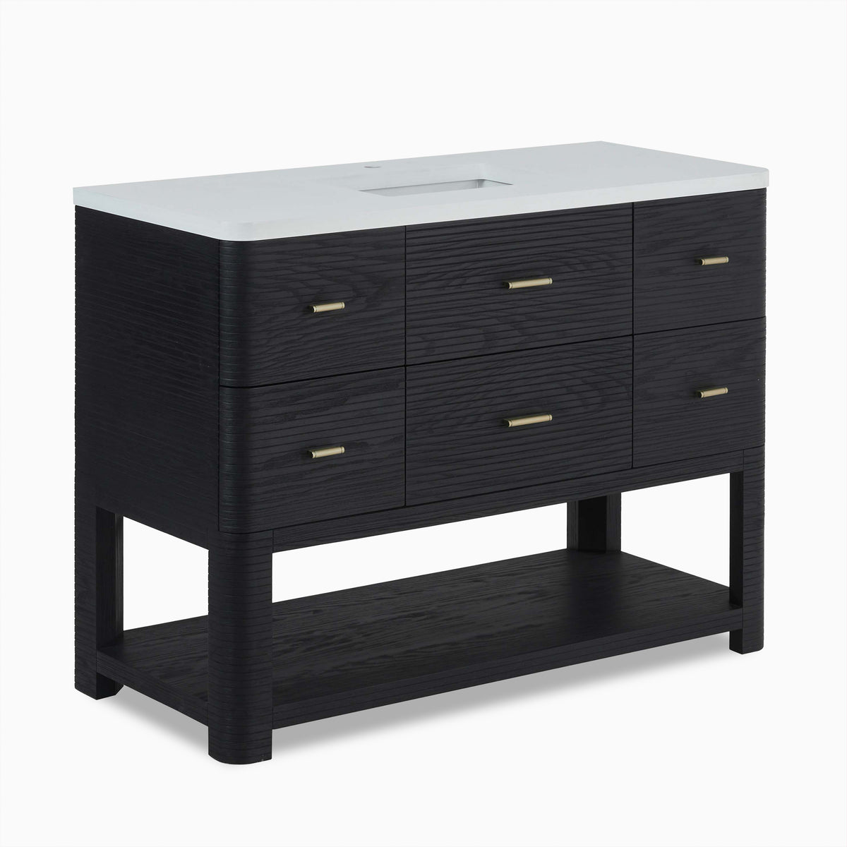 Paxton 48" Single Vanity in Carbon Oak with 3 cm White Zeus Quartz Top