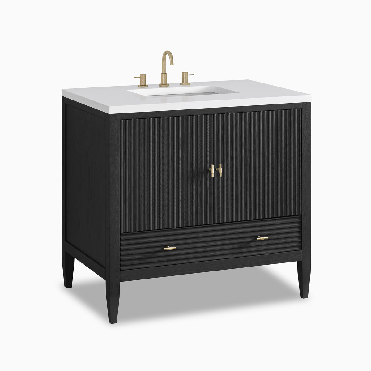 Sasha 36" Single Vanity in Carbon Oak with 3 cm White Zeus Quartz Top