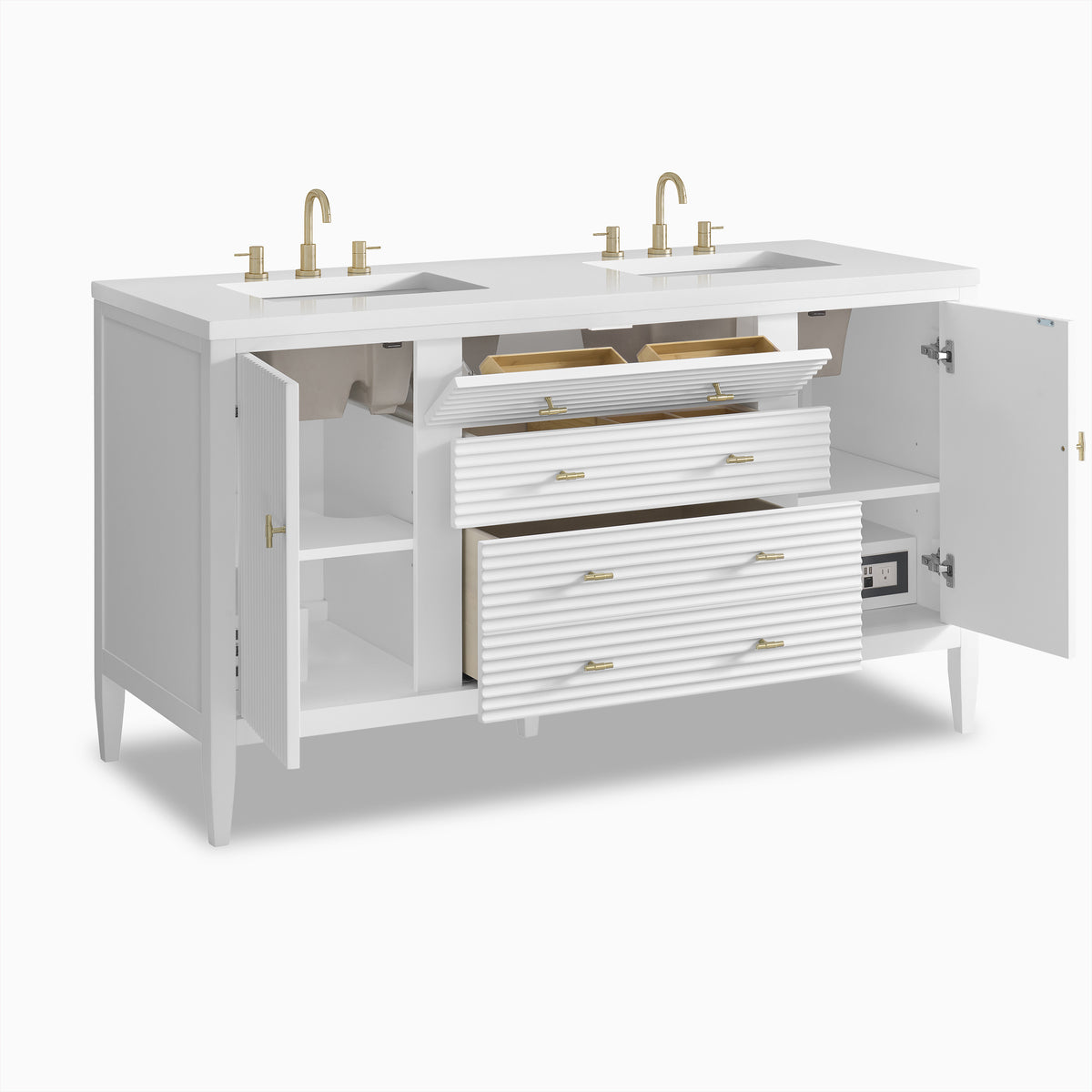 Sasha 60" Double Vanity in Bright White with 3 cm White Zeus Quartz Top