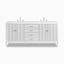 Sasha 72-inch double vanity in bright white with fluted cabinet doors, brass hardware, dual sinks, and white quartz countertop.