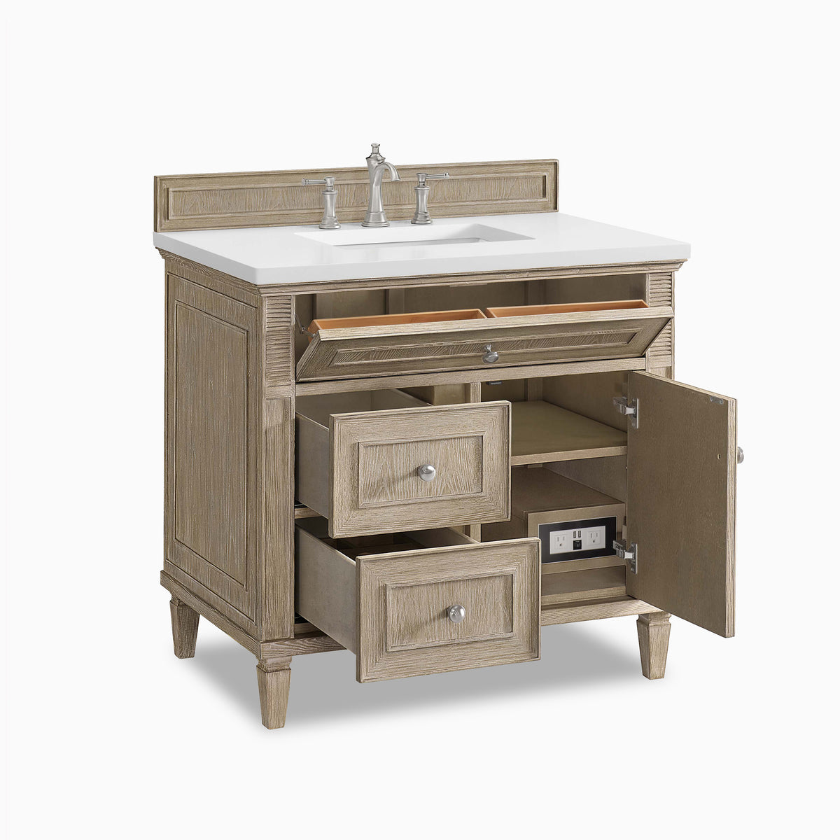 Elodie 36" Single Vanity in Whitewashed Oak with 3 cm White Zeus Quartz Top