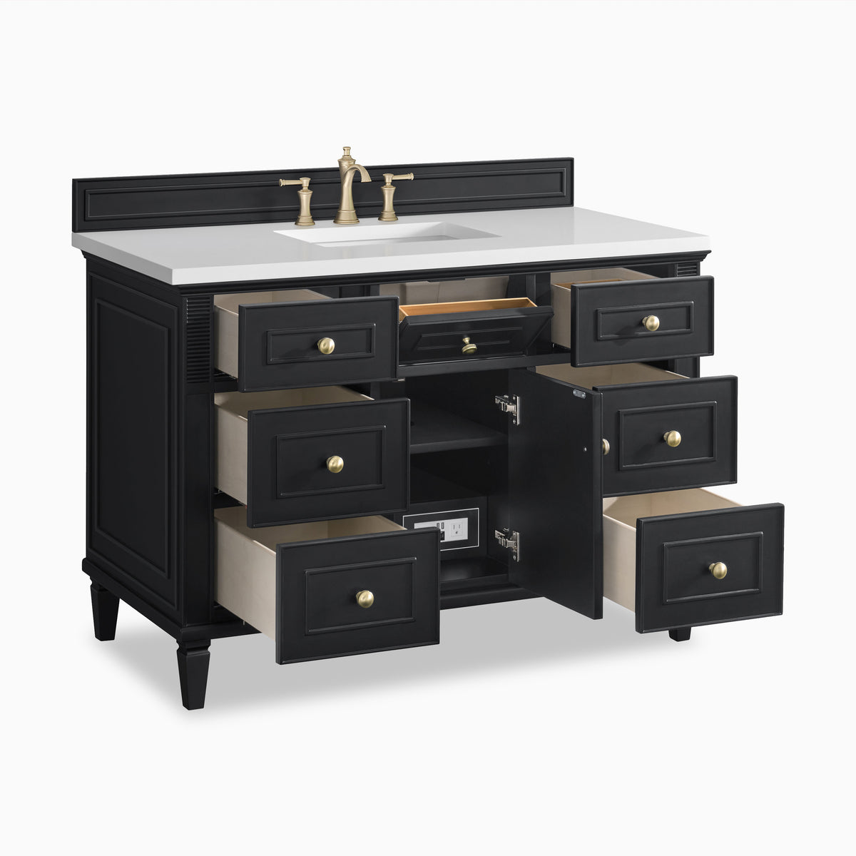 Elodie 48" Single Vanity in Black Onyx with 3 cm White Zeus Quartz Top