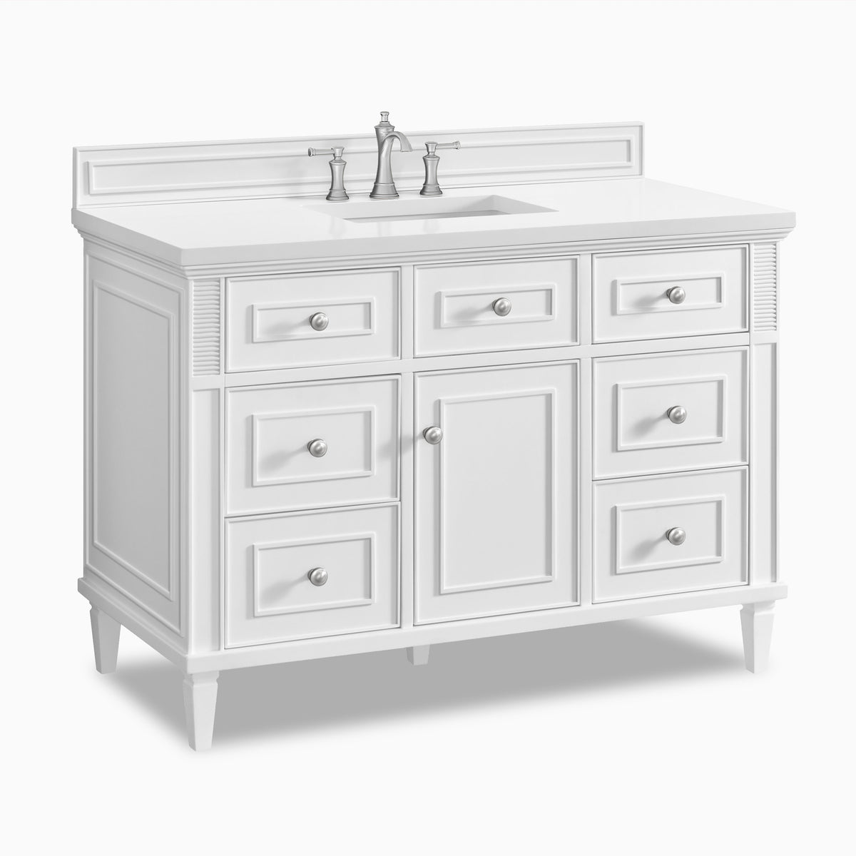 Elodie 48" Single Vanity in Bright White with 3 cm White Zeus Quartz Top