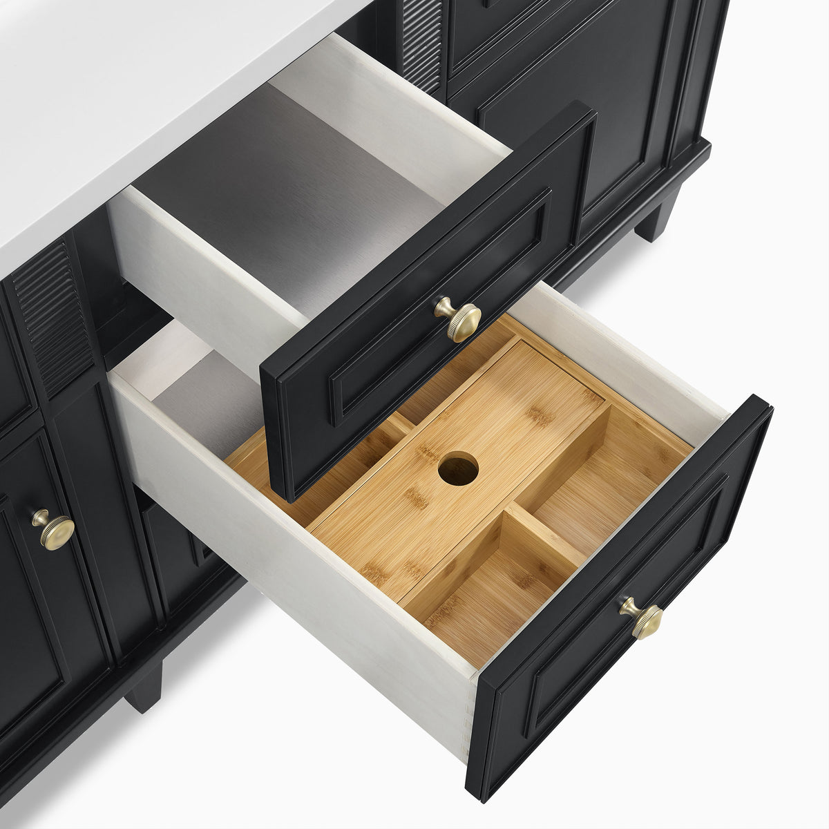 Elodie 60" Double Vanity in Black Onyx with 3 cm White Zeus Quartz Top
