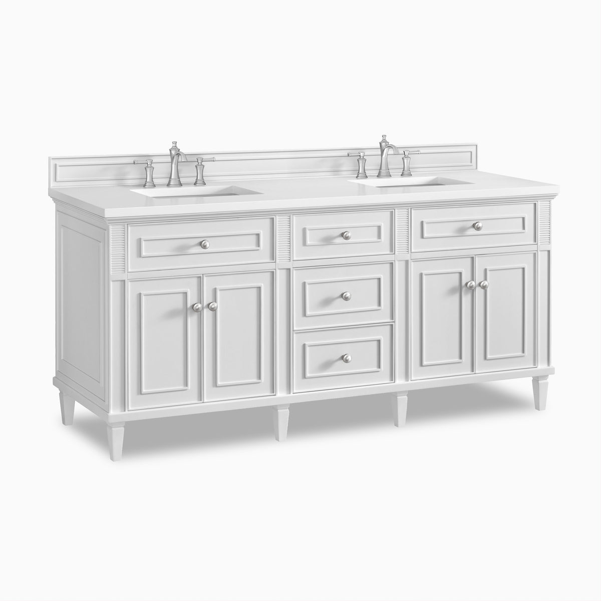 Elodie 72" Double Vanity in Bright White with 3 cm White Zeus Quartz Top