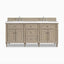 Elodie 72" double vanity in whitewashed oak featuring fluted accents, satin nickel hardware, and ample storage.