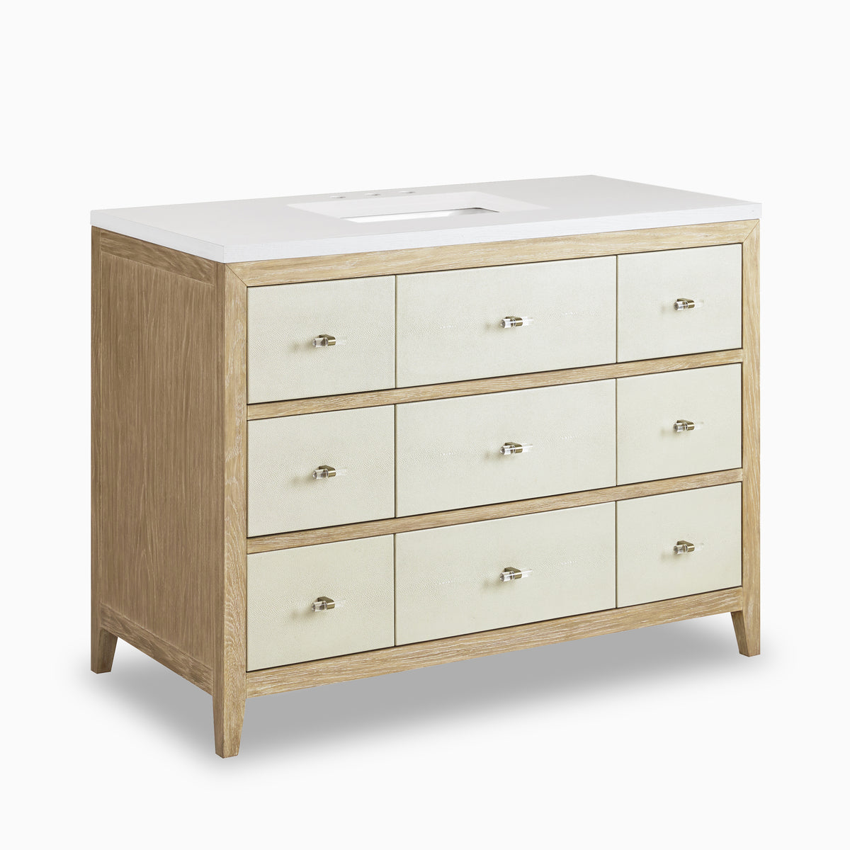 Daisy 48" Single Vanity in Sunwashed Oak with Embossed Shagreen and 3 cm White Zeus Quartz Top