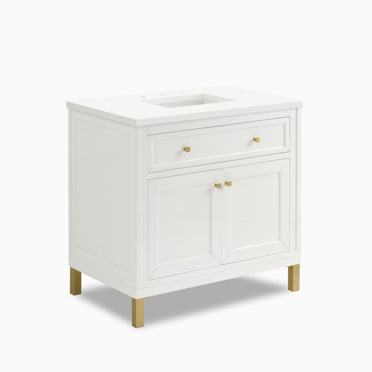 Janelle 36" Single Vanity in Glossy White with 3 cm White Zeus Silestone Top