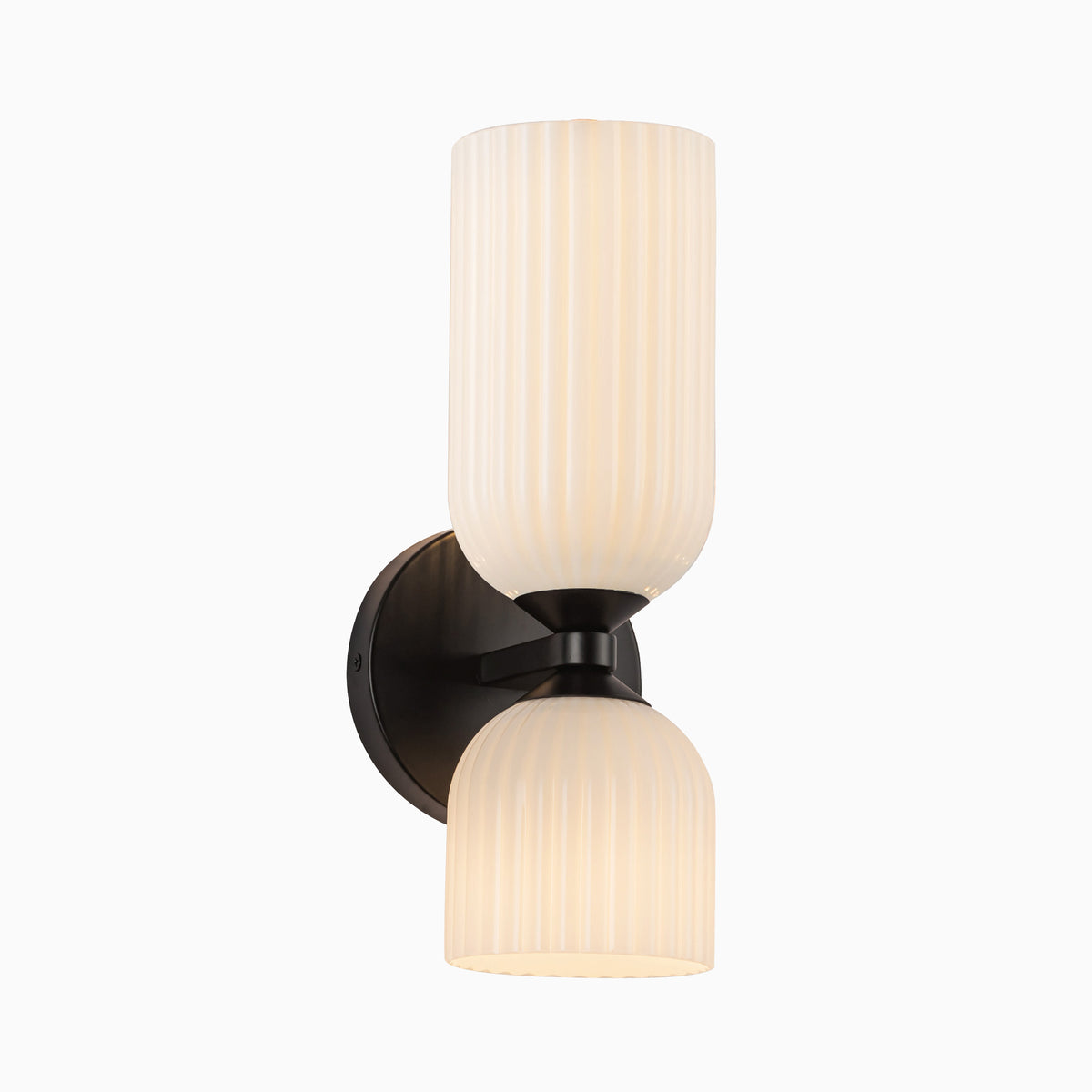 Madison 12" Socket Wall/Vanity Light in Matte Black/Glossy Ribbed Opal Glass