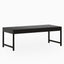 Ash wood dining table finished in deep Wenge, featuring a streamlined rectangular surface and an open base with slim posts connected by short-end stretchers.