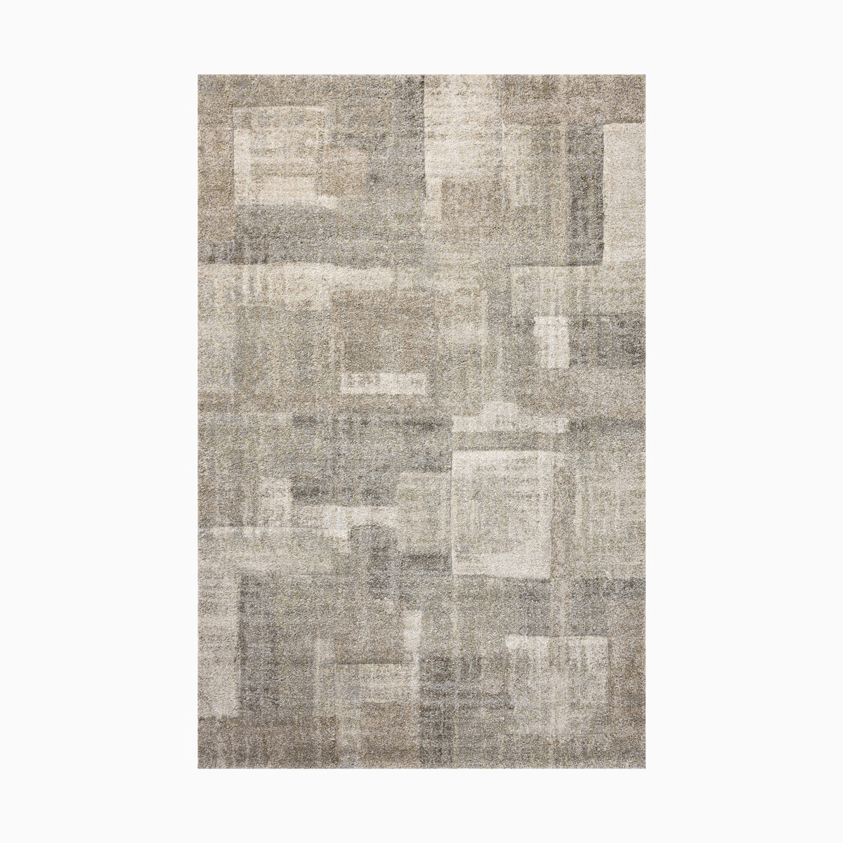 Power loomed area rug from Egypt made of polypropylene with an abstract geometric design in soft gray and beige tones, perfect for traditional setting.