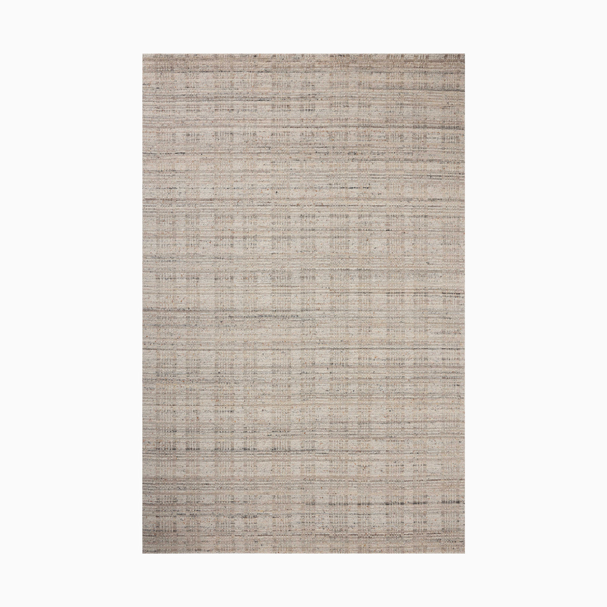 Earthy-toned hand loomed rug made of nylon and wool with a woven fabric-inspired texture, blending neutral hues for a natural and sophisticated look.
