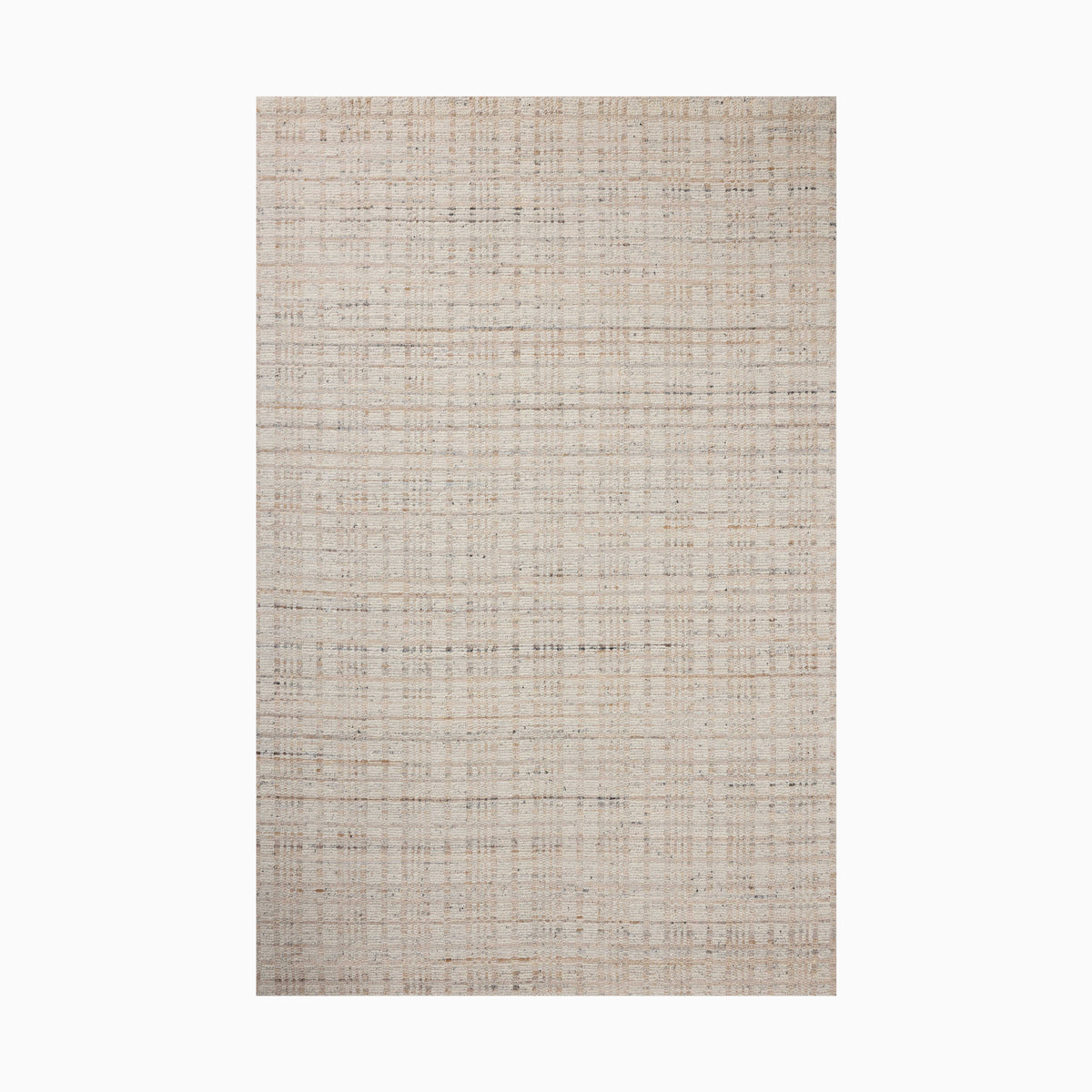 Textured beige hand loomed rug made of nylon and wool with a subtle woven pattern, creating a natural, fabric-like appearance. Perfect for warm, organic interiors.