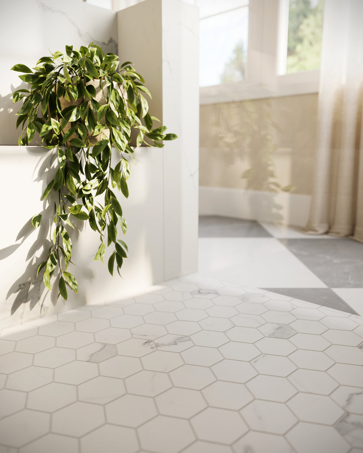 Leona 3 x 3 Matte Porcelain Hexagon Mosaic Tile in Calacatta