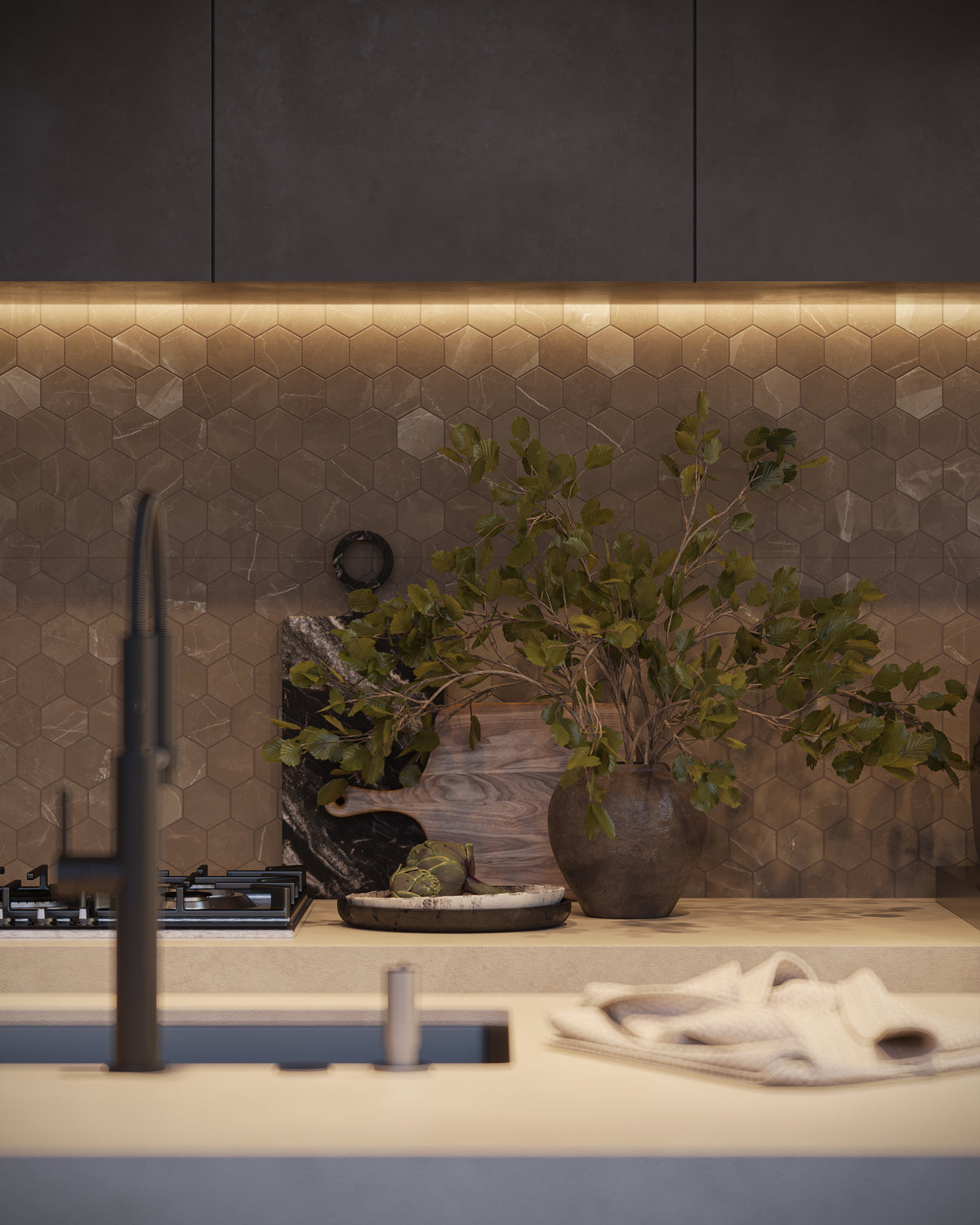 Leona 3 x 3 Polished Porcelain Hexagon Mosaic Tile in Amani Bronze