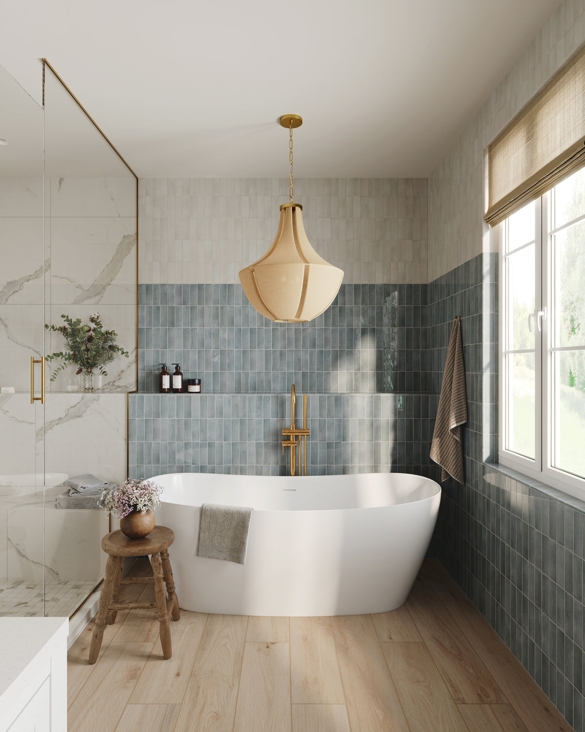 Natasha 2 x 6 Glossy Porcelain Tile in Blue Grass