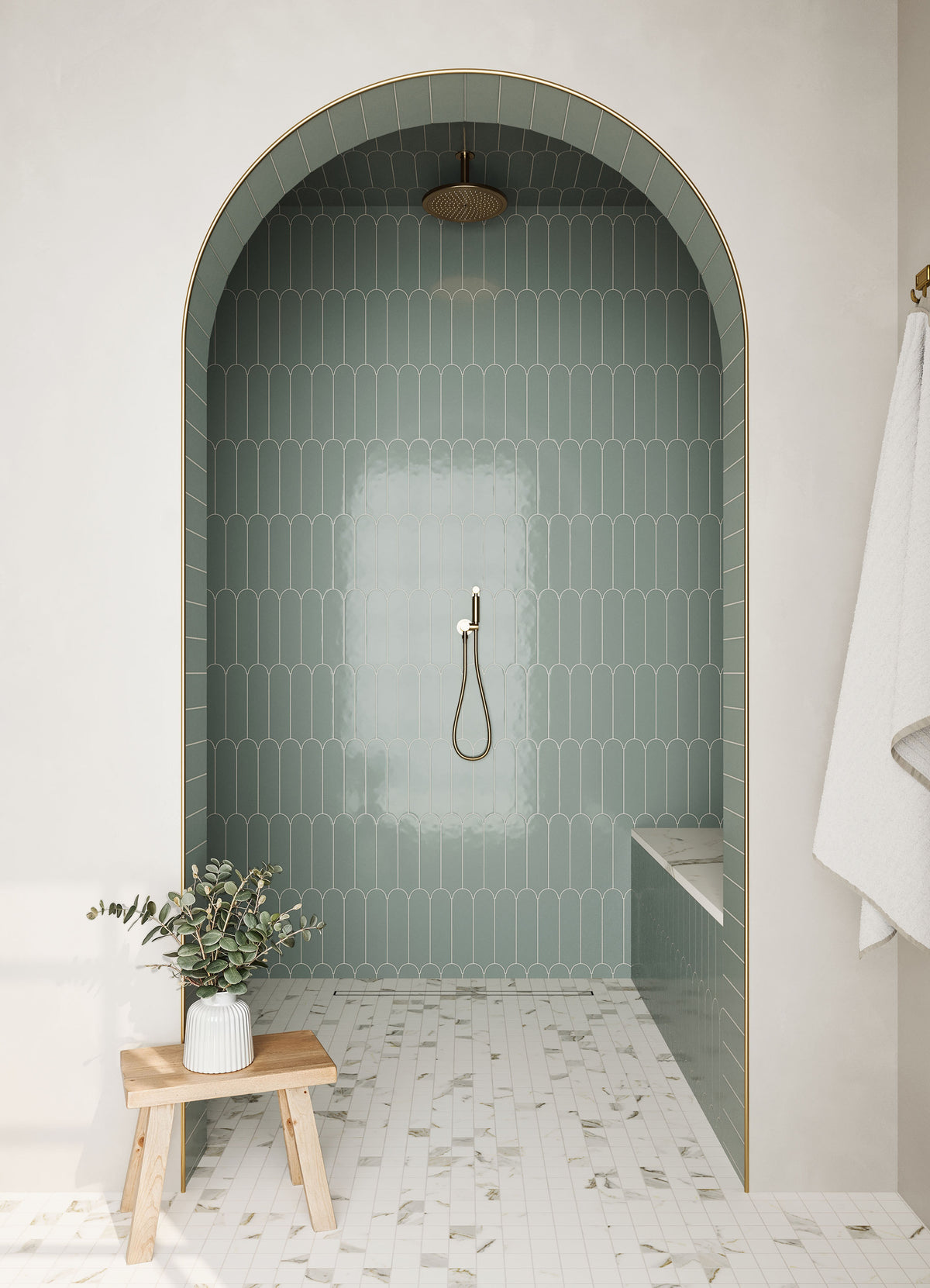 Sarina 3 x 12 Glossy Ceramic Fishscale Tile in Seafoam