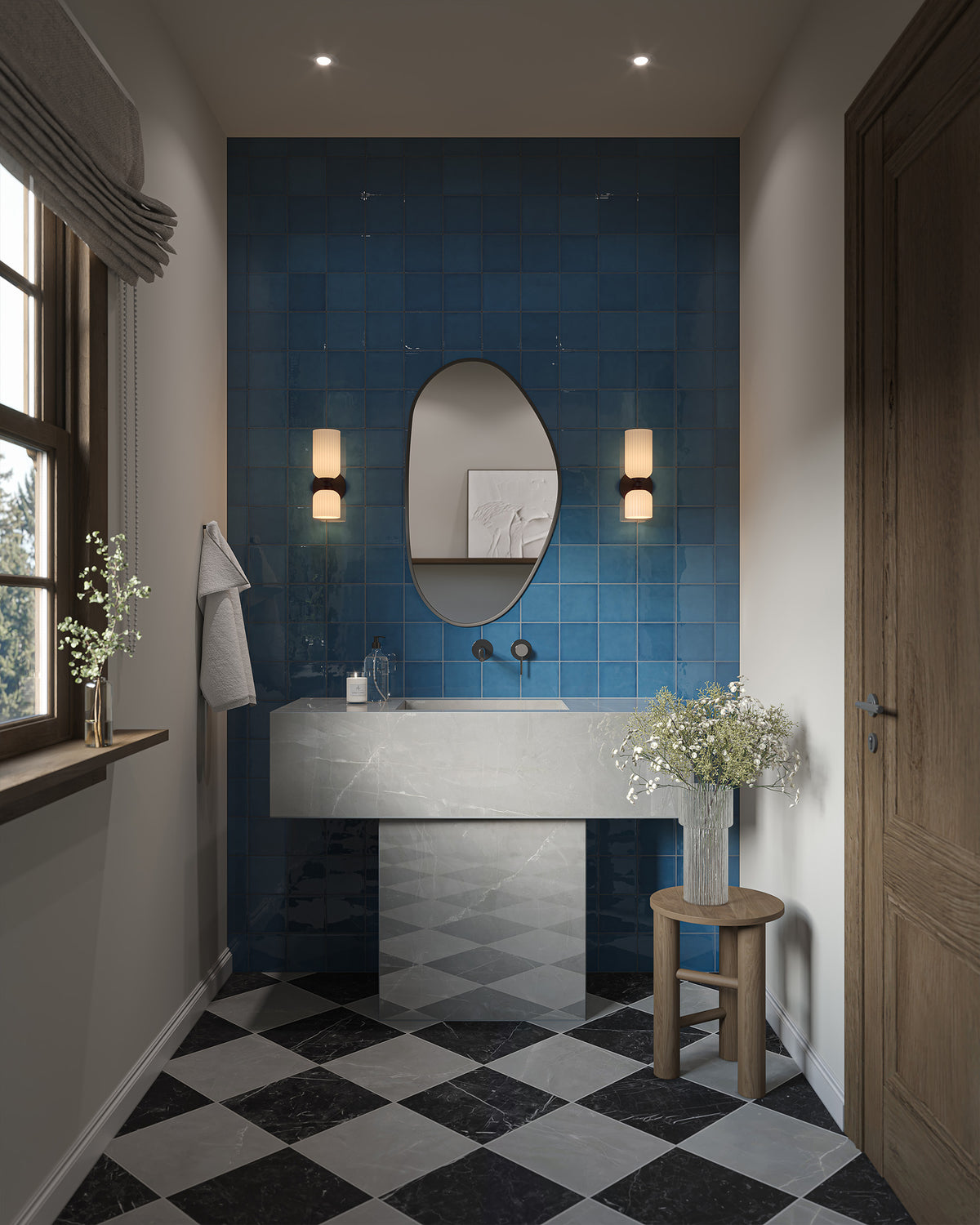 Leona 12 x 12 Checkerboard Matte Porcelain Tile in Amani Grey and Nero Marquina