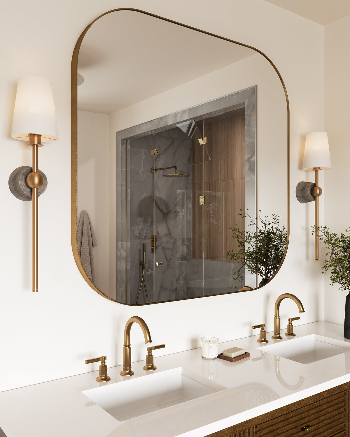 Tristan Square Mirror in Polished Brass