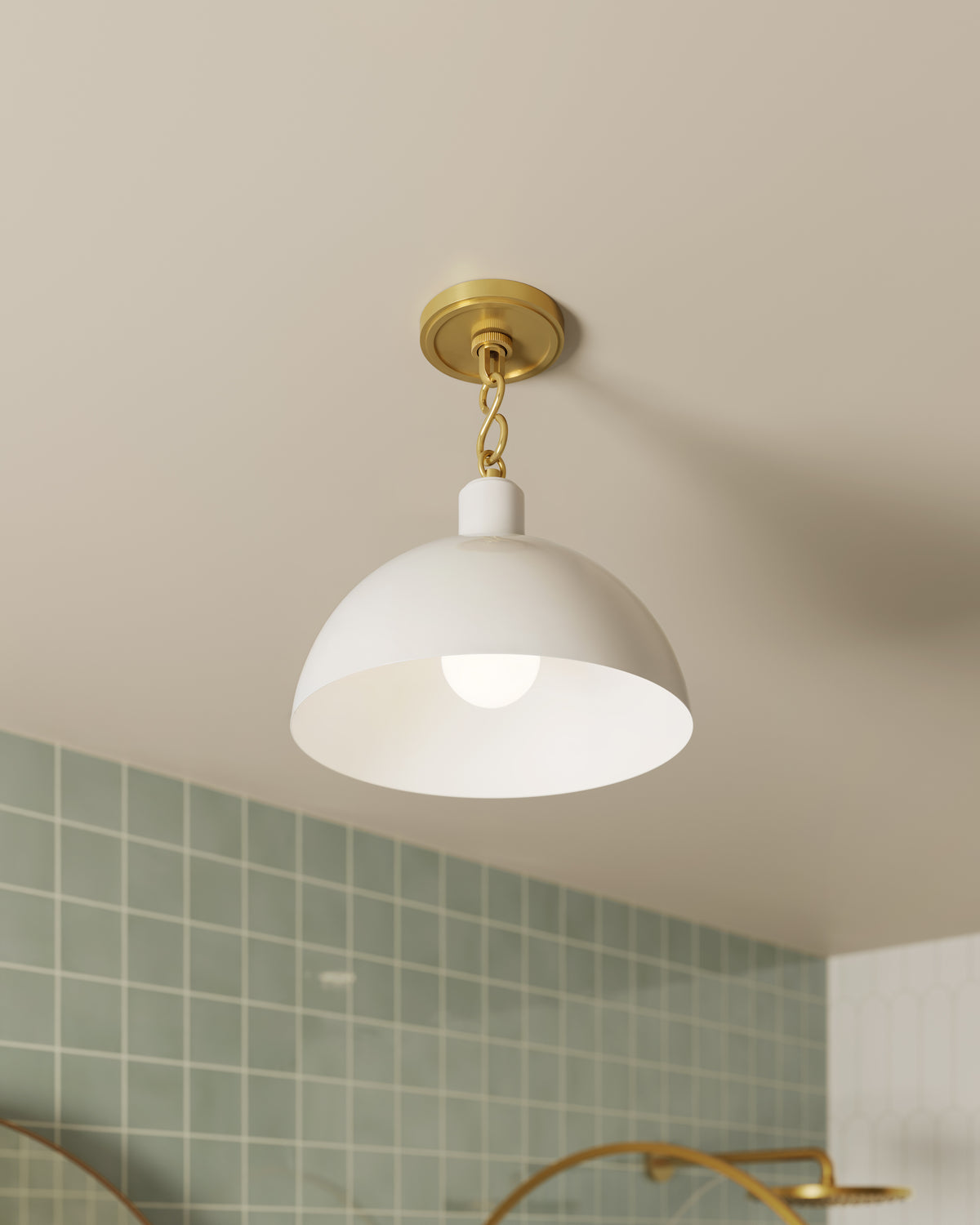 Halsey 13" Pendant in White & Aged Brass
