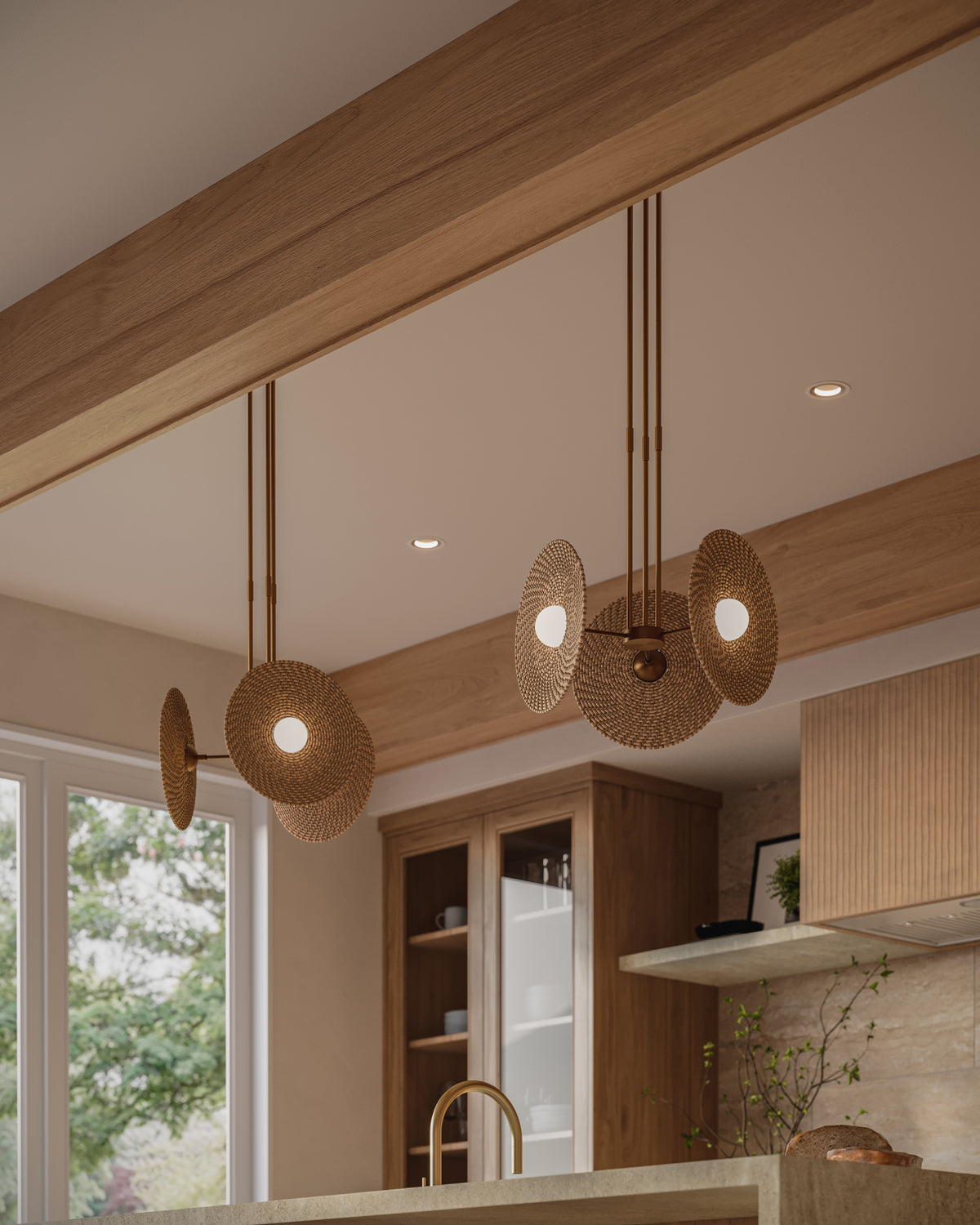 Lumira 18" LED Pendant in Vintage Brass/Woven