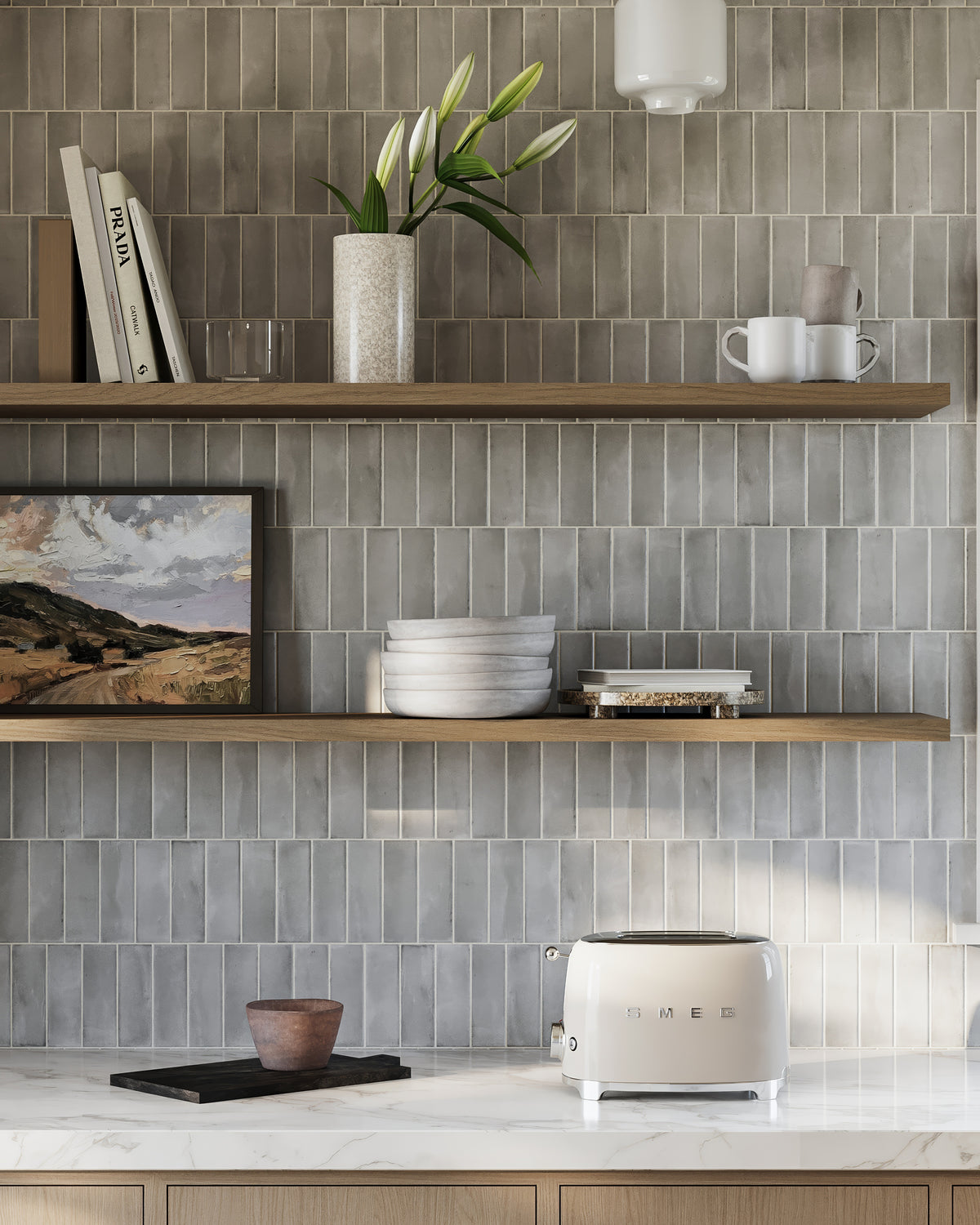 Natasha 2 x 6 Glossy Porcelain Tile in Amber Grey