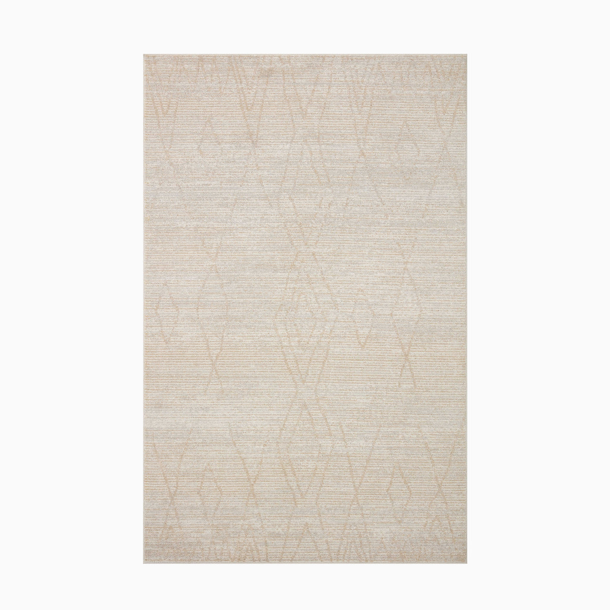 Made from resilient polyester, this power-loomed transitional rug combines a soft sand foundation with fog gray detailing, ideal for both classic and modern spaces.