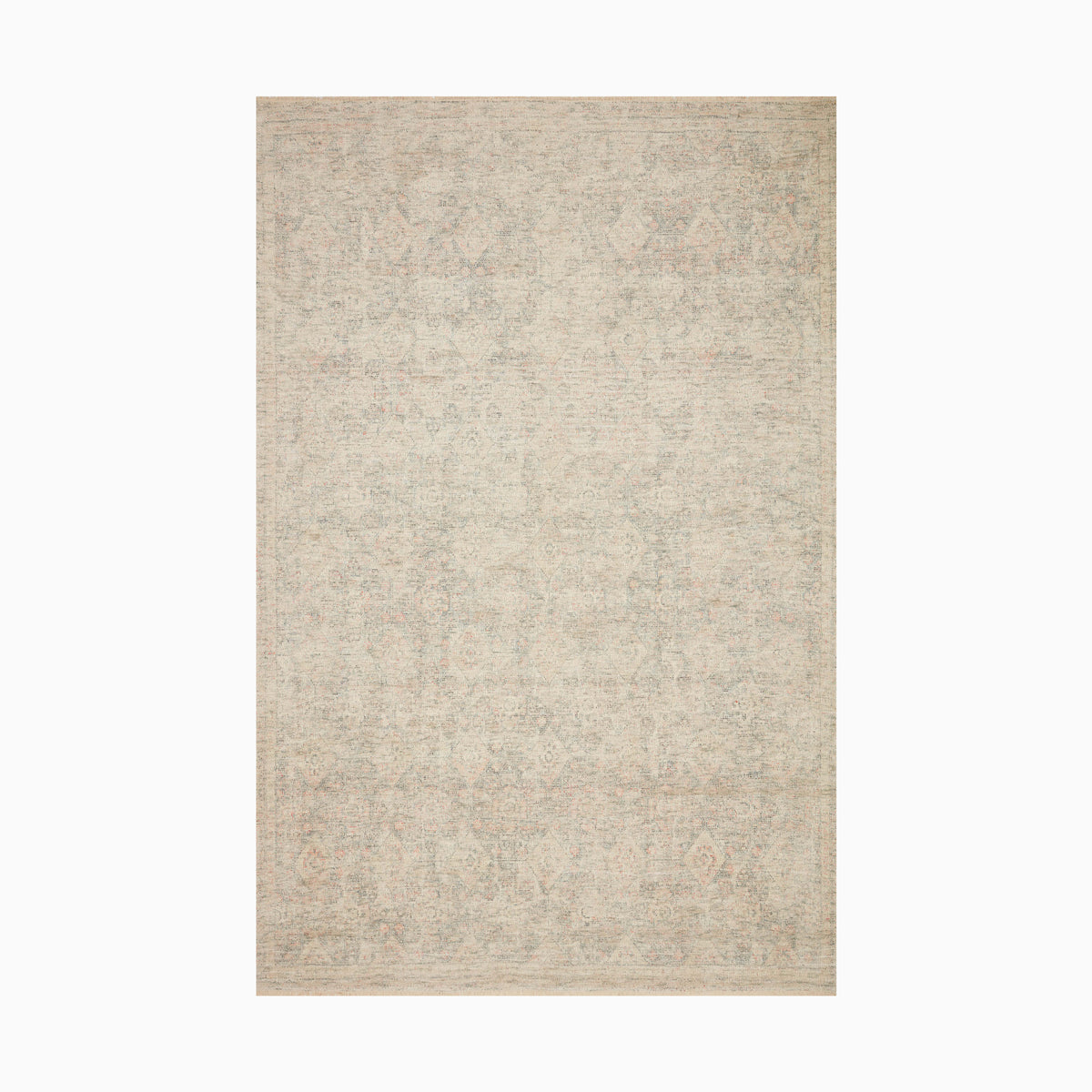 Transitional hand-woven rug in a durable polyester-cotton blend, blending lake blue, spice red, and earthy beige hues.

