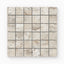 Warm beige travertine-look porcelain 2x2 matte mosaic tile with soft tonal shifts, subtle veining, and an authentic stone appearance.