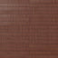 Brown ribbed rectangular ceramic tiles with fine vertical grooves, glossy surface texture, and narrow grout lines in a stacked wall pattern.
