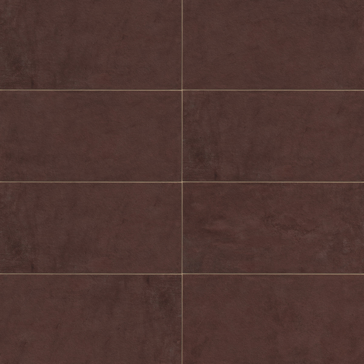 Rectangular porcelain tile in a matte finish with a smooth, lightly textured surface, featuring a deep reddish brown color with subtle tonal variation.