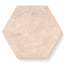 Hexagon porcelain tile in a matte finish with a smooth, lightly textured surface, featuring a warm beige color with soft natural variation and subtle speckling.