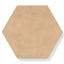 Hexagon porcelain tile in a matte finish with a smooth, lightly textured surface, featuring a warm tan color with soft natural variation and subtle speckling.
