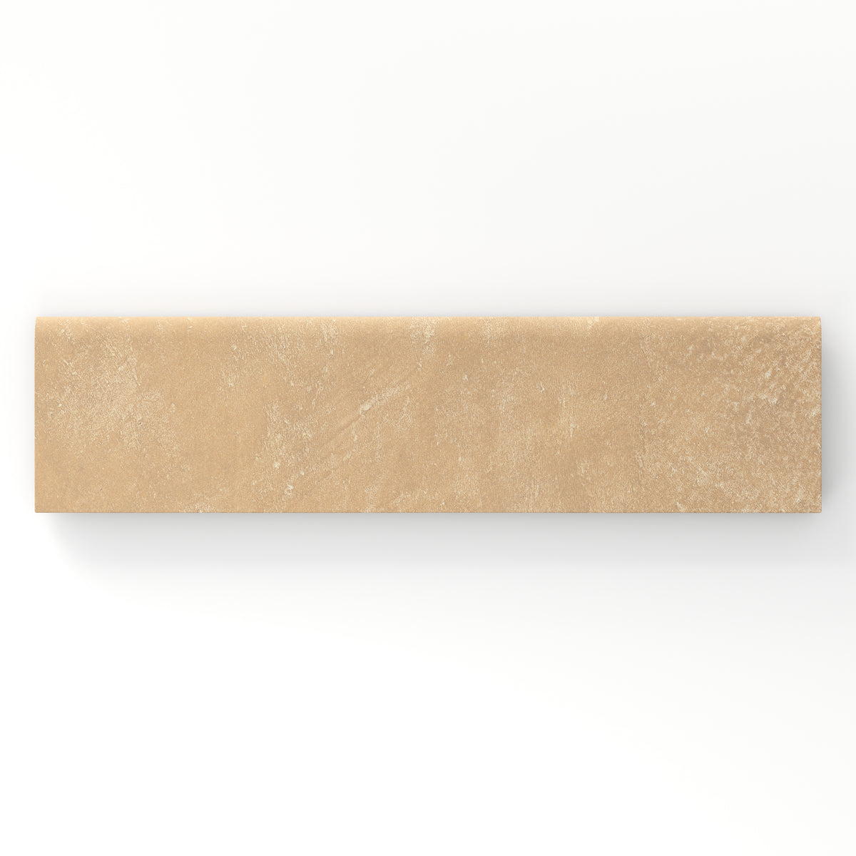 Rectangular bullnose porcelain tile in a matte finish with a smooth, lightly textured surface, featuring a warm light tan color with subtle natural variation.