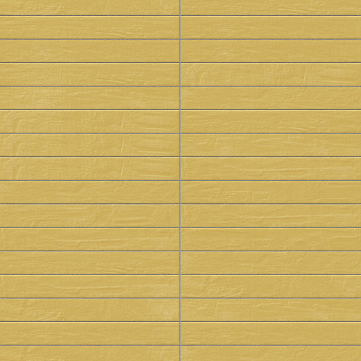 Installed in a horizontal layout, golden-yellow 3x24 glossy porcelain tiles showcase gentle texture and a luminous finish that adds depth to the inviting color palette.