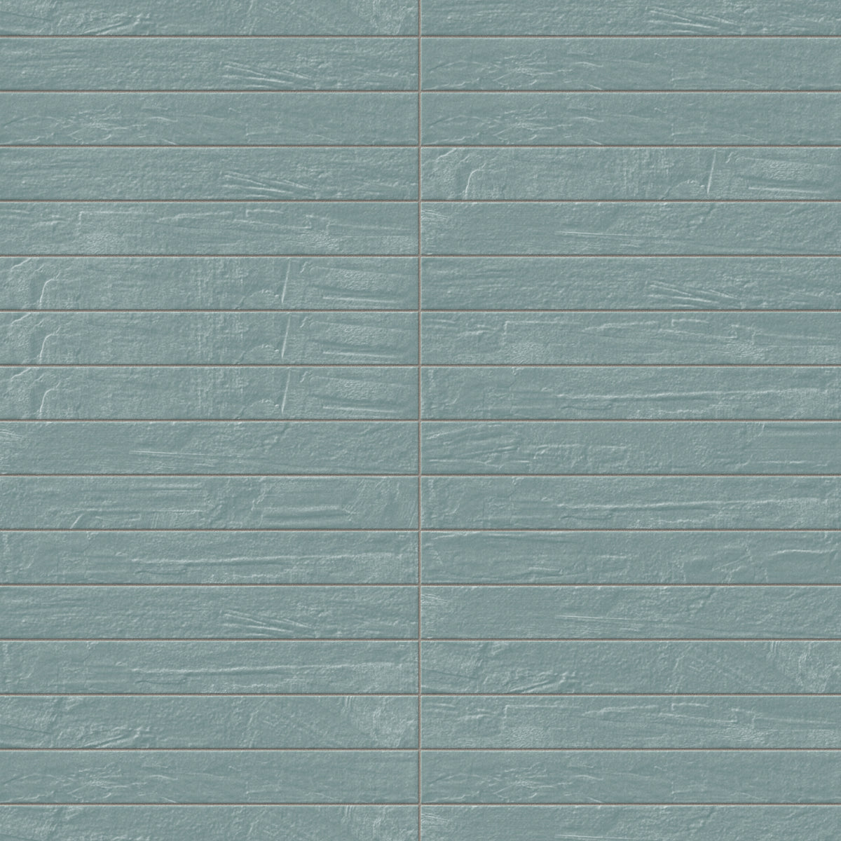 Installed in a horizontal layout, pastel blue 3x24 glossy porcelain tiles showcase gentle texture and a luminous finish that adds depth to the soft color palette.