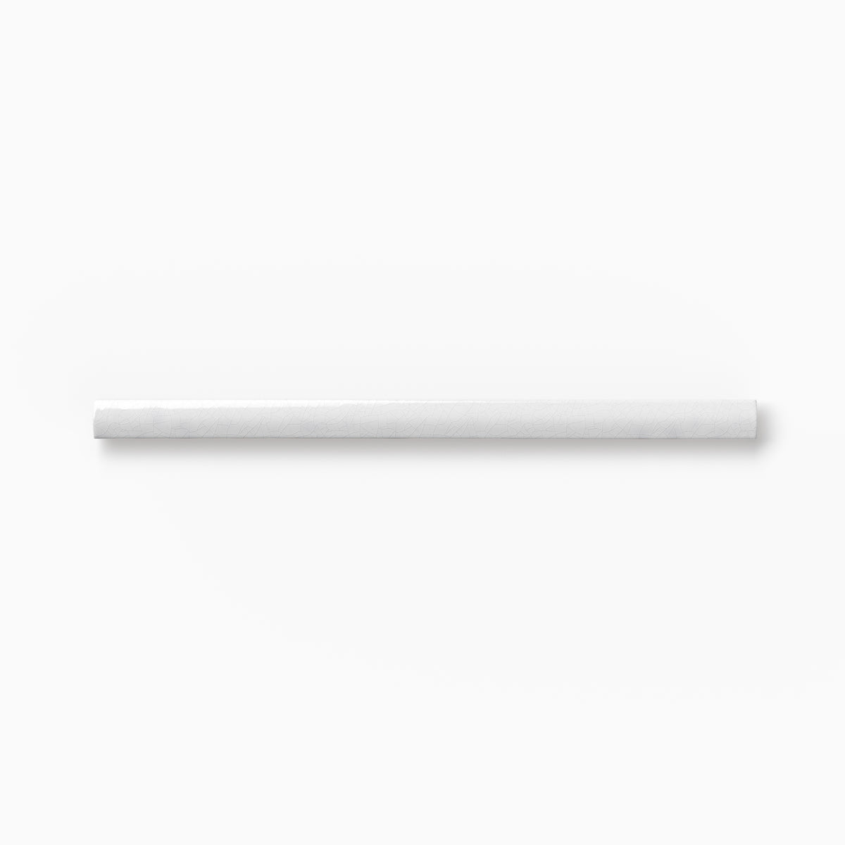 White ceramic rounded edge trim with a softly textured surface, subtle tonal variation, and a smooth bullnose profile displayed on a white background.