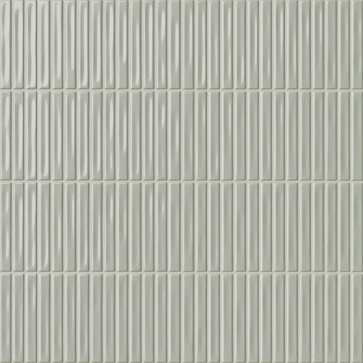 Kitkat mosaic-look tile in an indulgent greenish gray tone with a glossy finish and mineral- and clay-inspired tonal variation.