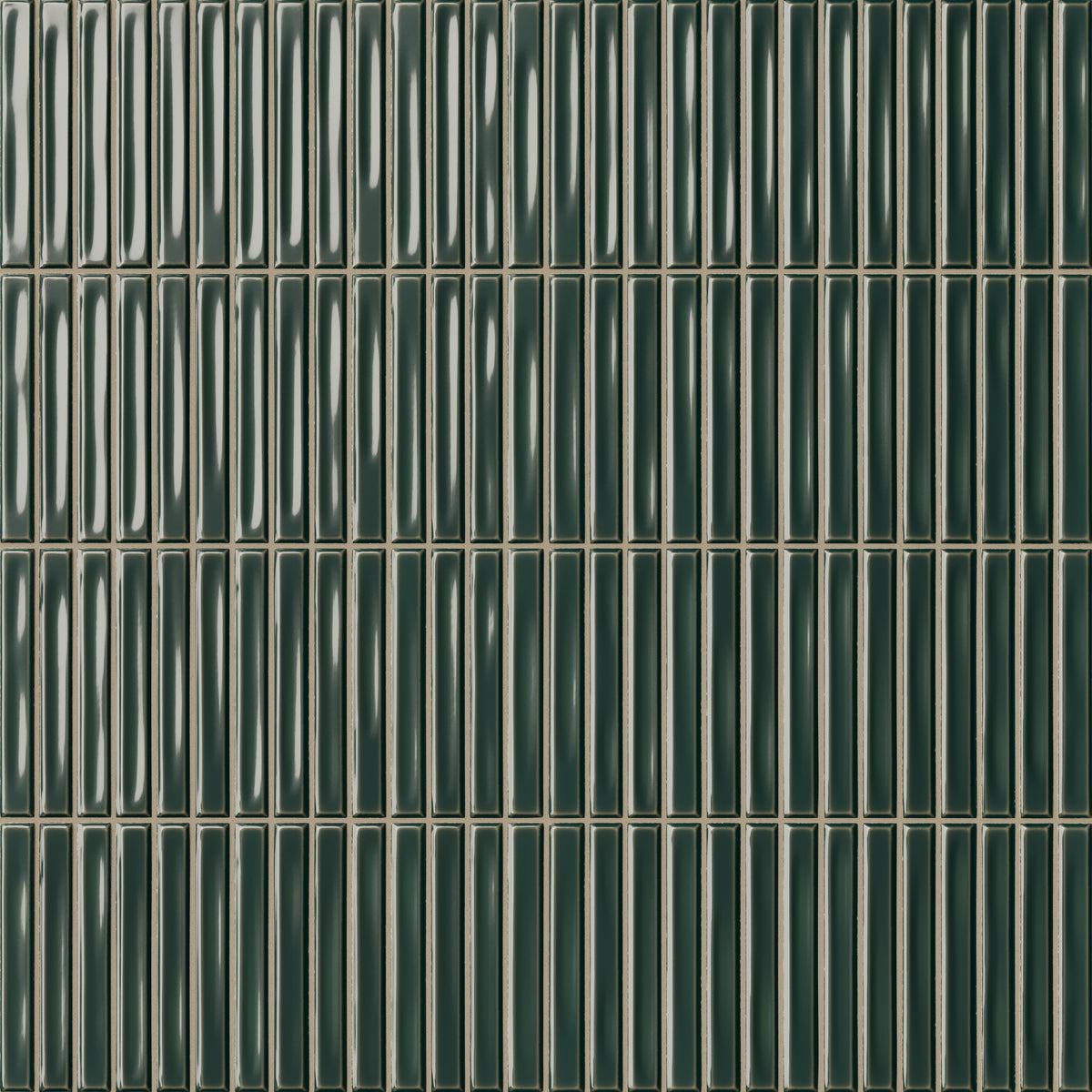 Kitkat mosaic-look tile in indulgent dark green tone with a glossy finish and mineral- and clay-inspired tonal variation.