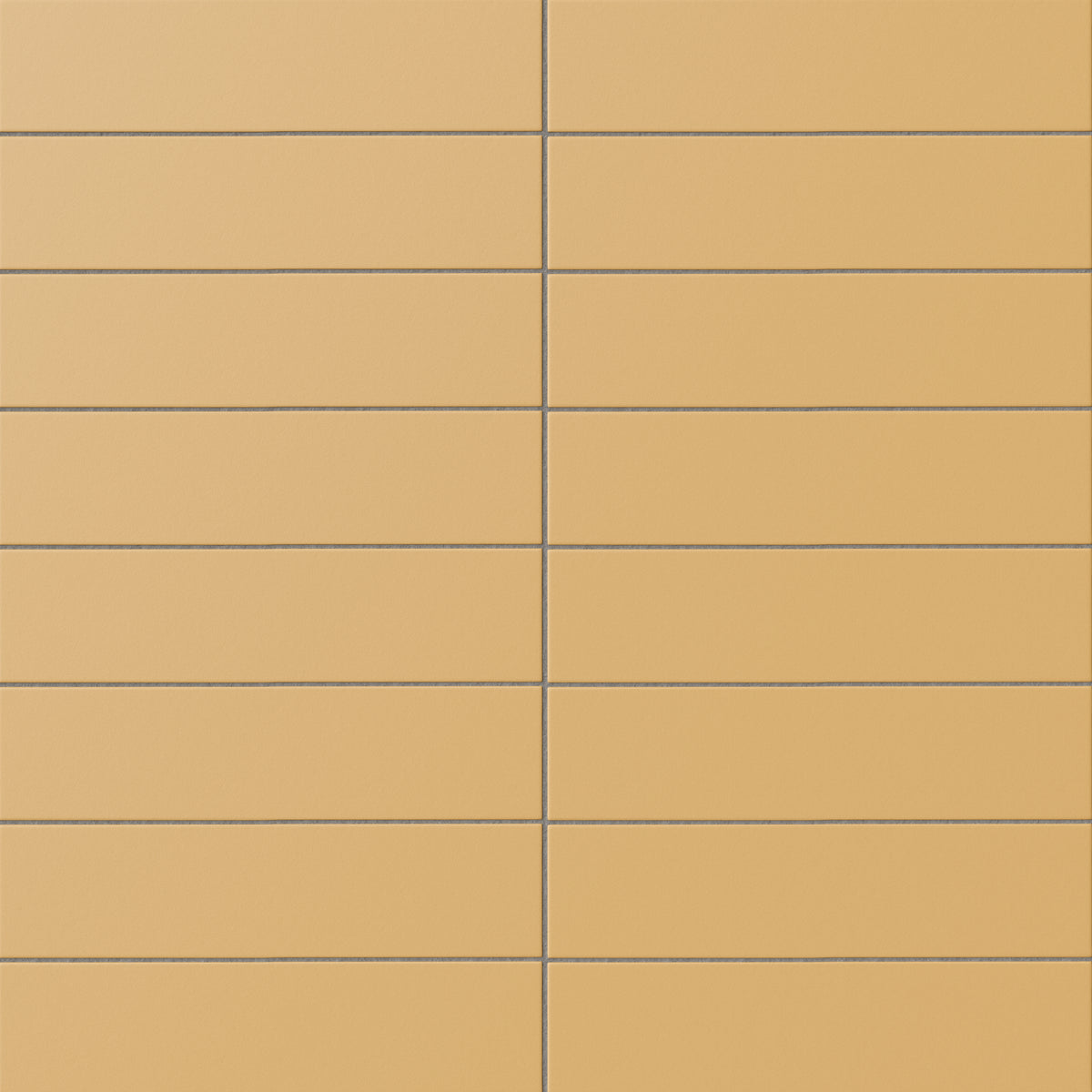 Matte subway tile in a muted Dijon yellow tone with a flat rectangular design, soft earthy warmth, fine surface texture, and a clean stacked arrangement.