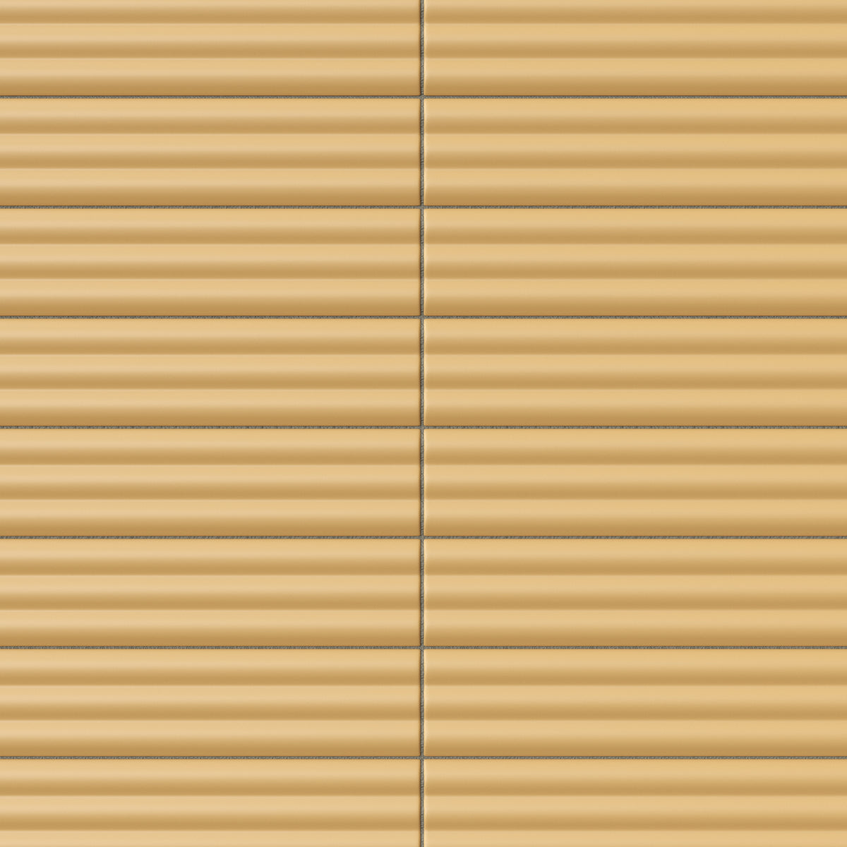 Reeded rectangular tile in a muted Dijon yellow tone with a matte finish, narrow rounded ridges, soft linear texture, and a warm architectural look.