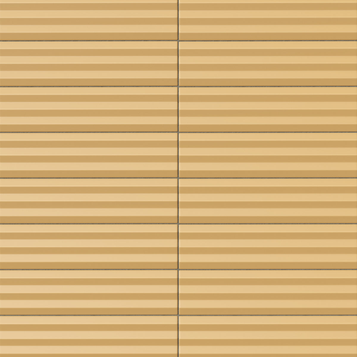 Ridged rectangular tile in a golden Dijon yellow tone with a matte finish, evenly spaced linear grooves, warm tonal depth, and a structured contemporary look.