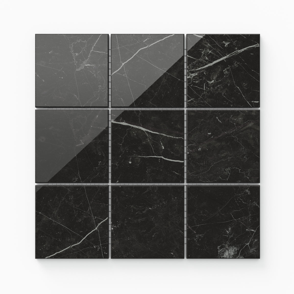 Leona 4 x 4 Polished Porcelain Mosaic Tile in Nero Marquina