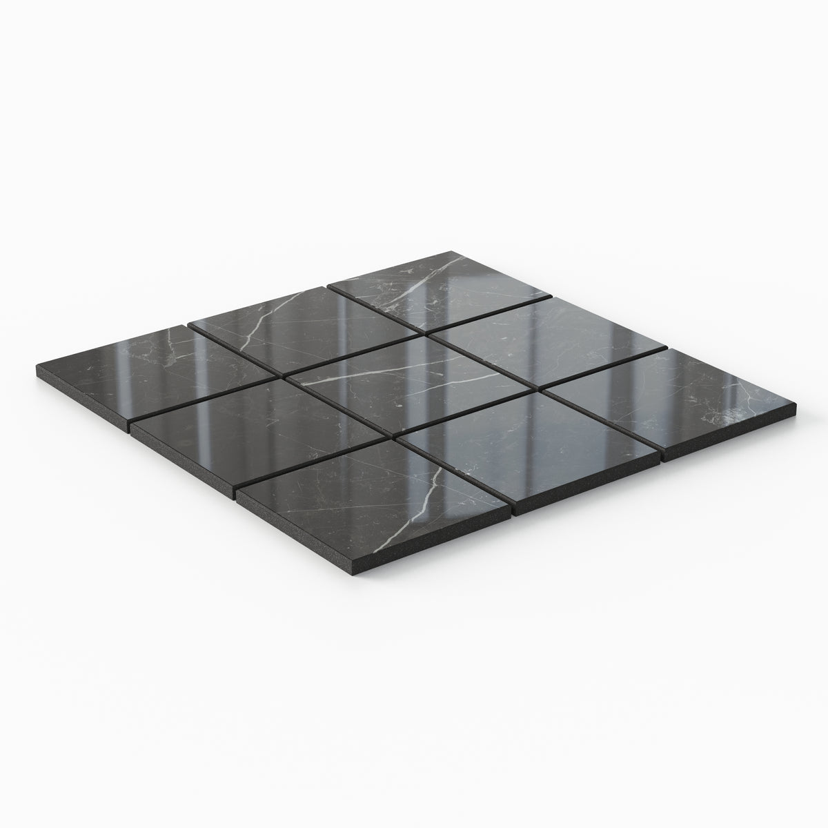 Leona 4 x 4 Polished Porcelain Mosaic Tile in Nero Marquina