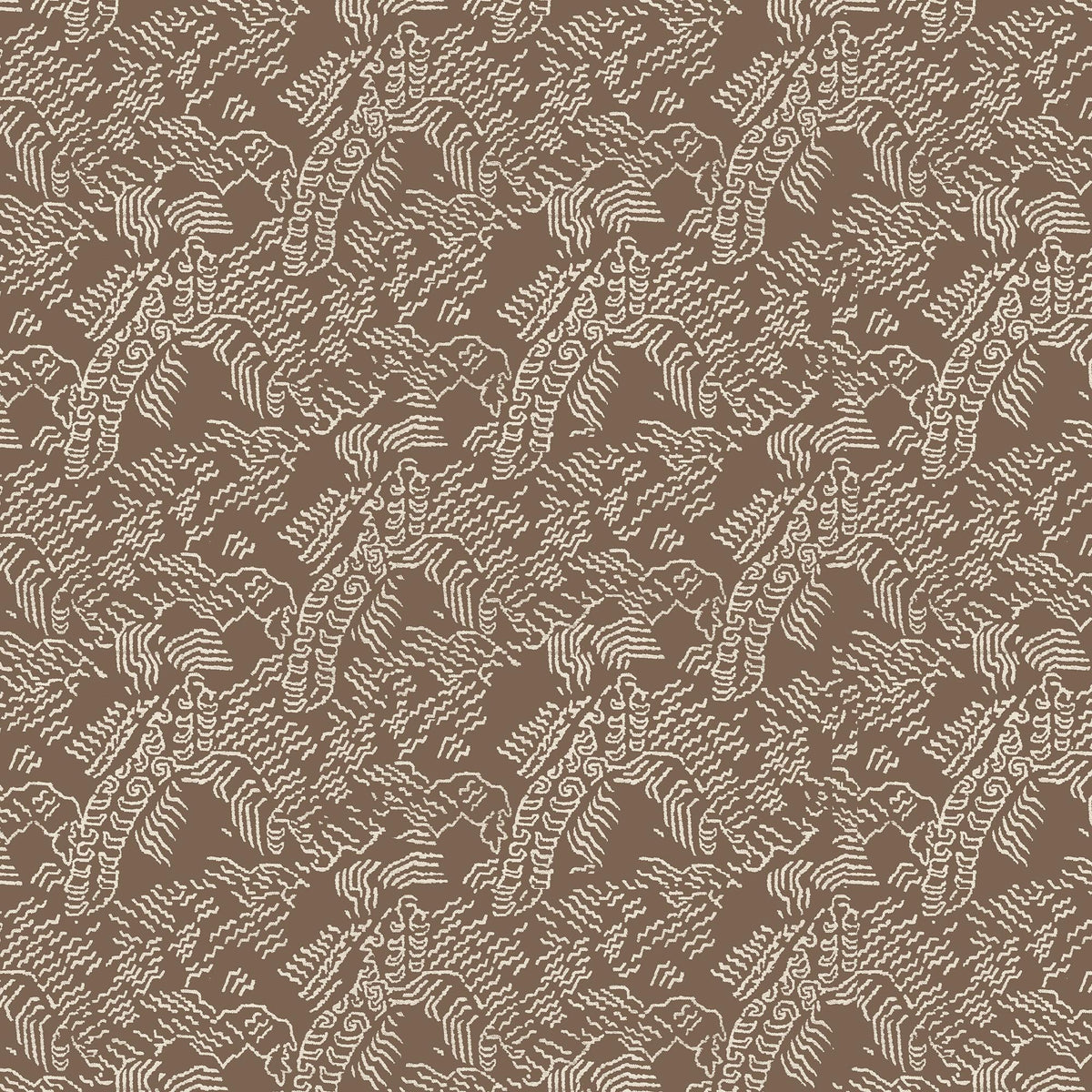 Dark taupe abstract contour wallpaper with white topographic lines inspired by Tibetan landscapes.